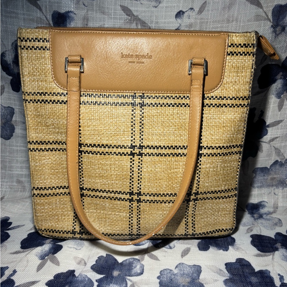 Kate Spade Tan and Black Checkered Tote